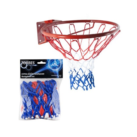 Купить Сетка баскетбольная Torres, нить 4 мм, бело-сине-красная в Нягани 